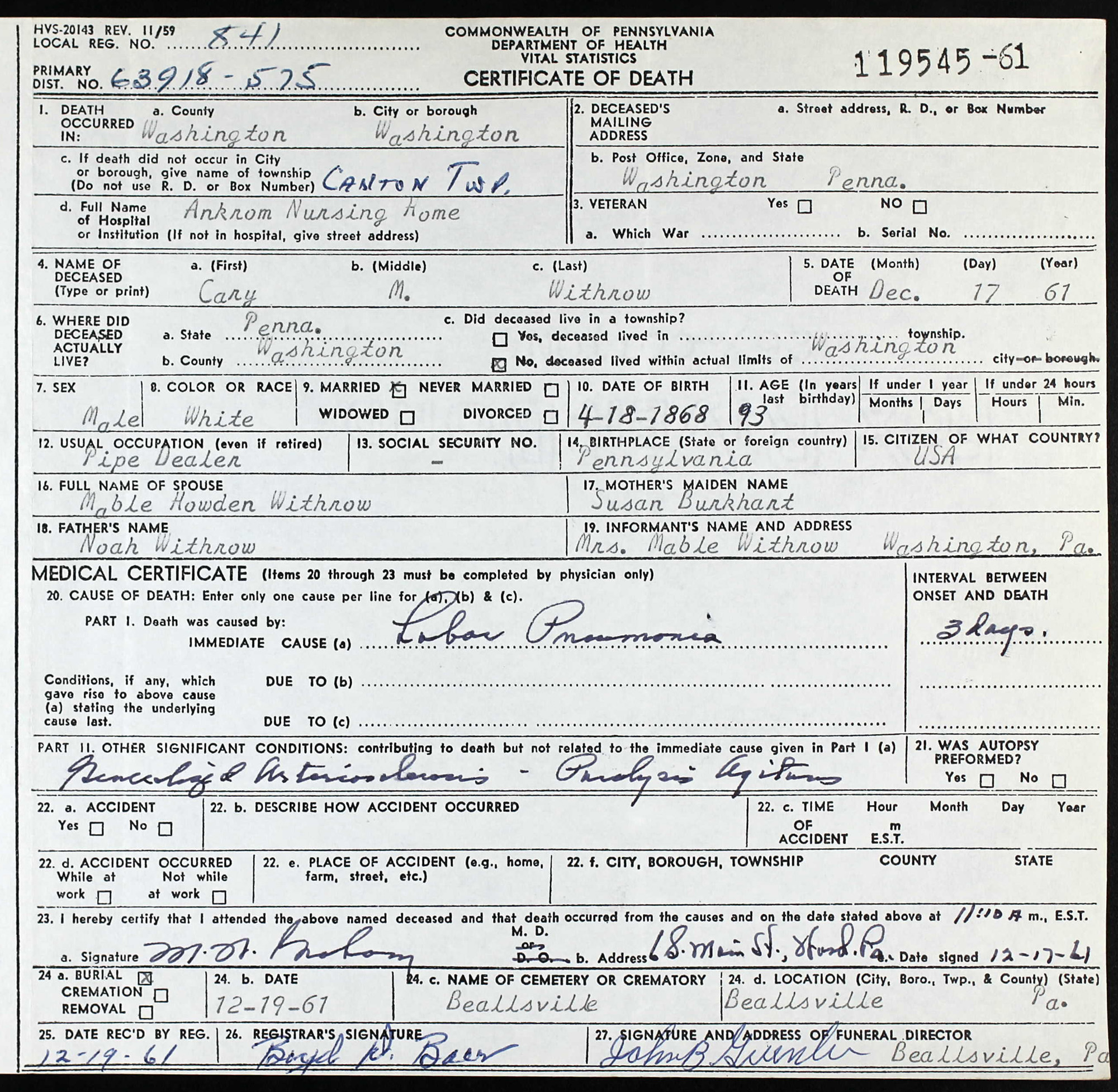 death certificate